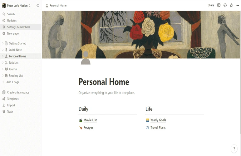 Notion homepage in Light mode