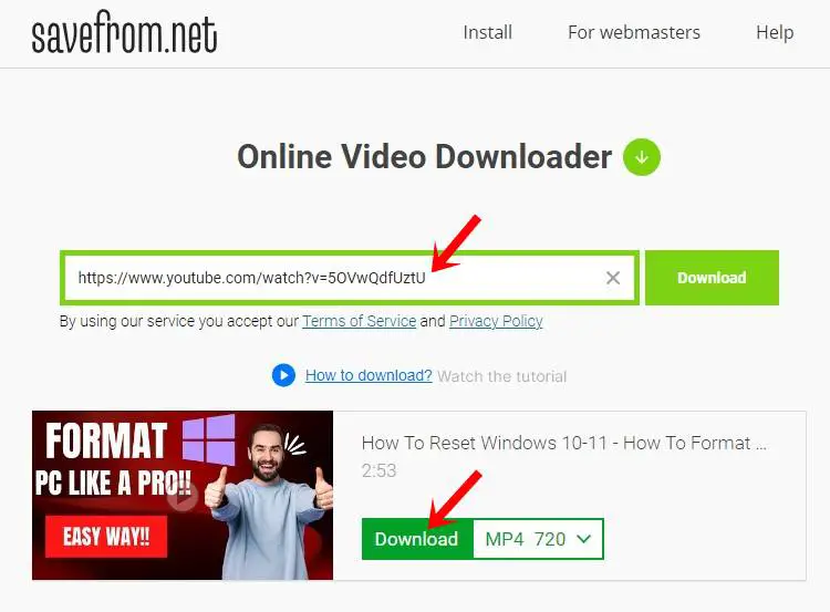 savefrom.net let you download youtube videos without any software