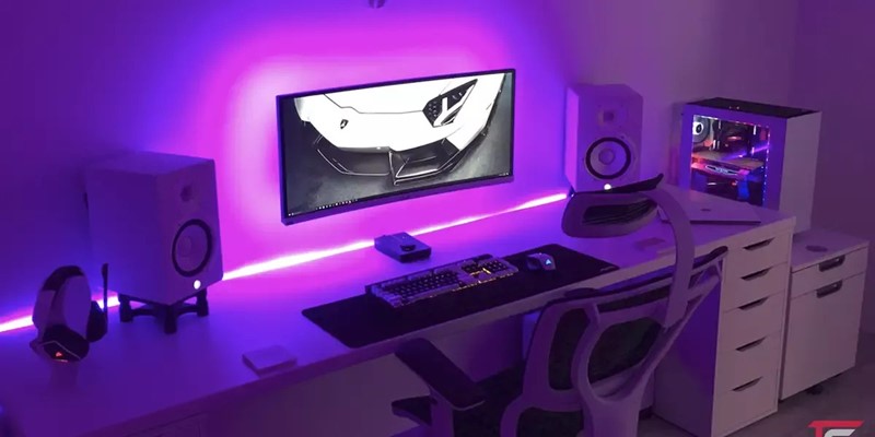 minimalist gaming setup - wall mounted monitor