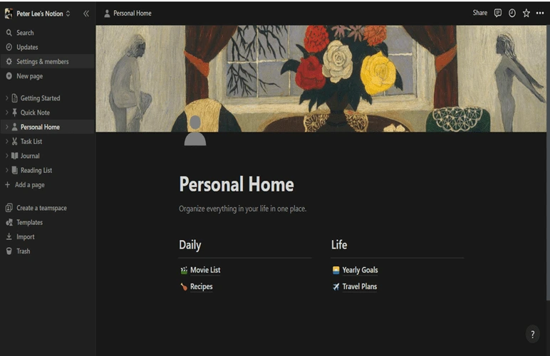 notion dark mode: in dark mode