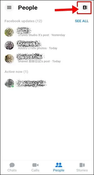 Contact list icon at the top right corner