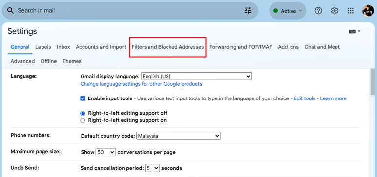 Filters and Blocked Addresses