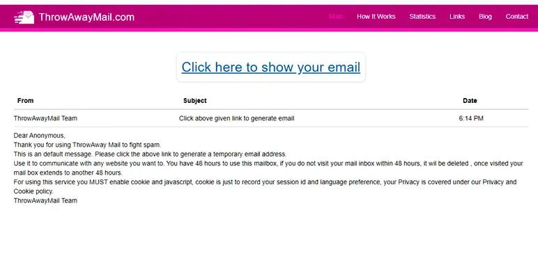 how to get a disposable or temporary email address: ThrowAwayMail