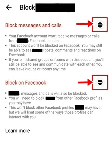 block from messages and calls and on facebook