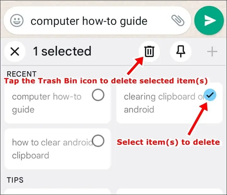 select and trash bin icon