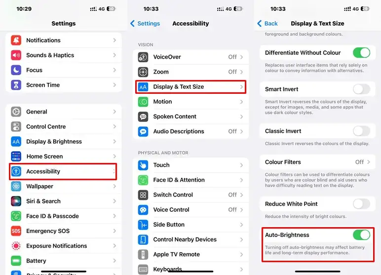 toggle off the auto-brightness feature