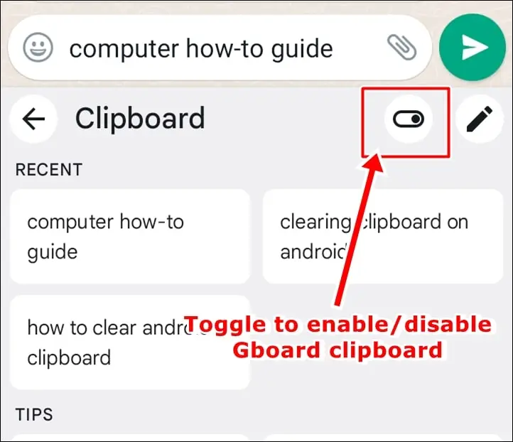 toggle to enable or disable gboard clipboard