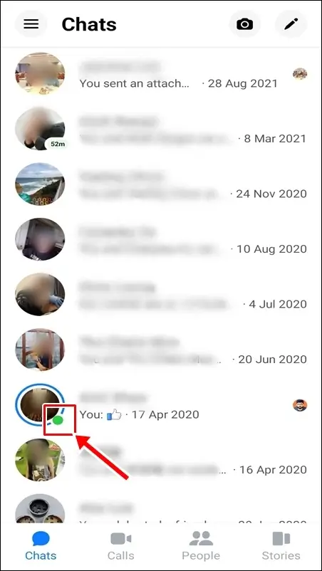 Facebook Messenger symbols & icons - Chats screen: Green Dot on a Contact