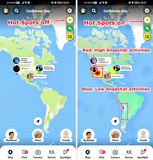 Meanings of Various Snapchat Symbols, Icons, Emojis (Explained): Toggle On/Off the Hot Spots Icon.