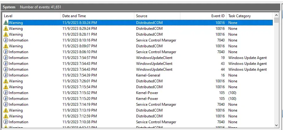 Look for critical events or error messages that coincide with the times of your PC