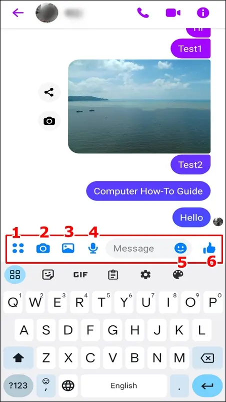 Symbols and Icons at the bottom of conversation screen
