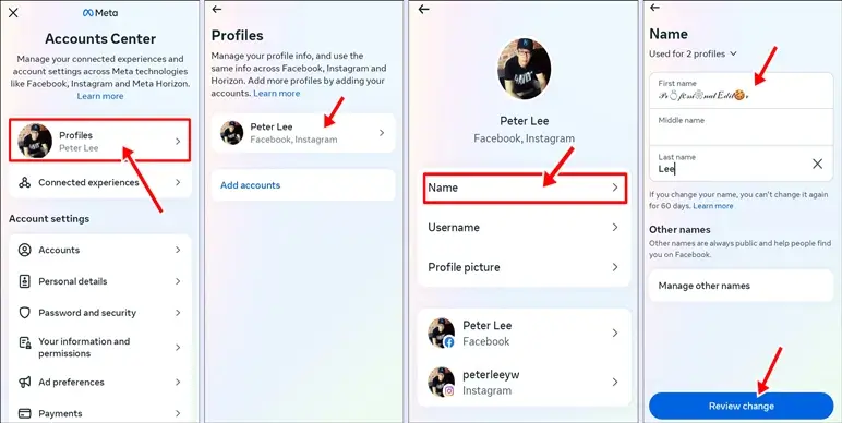 enter your stylish Facebook name on Android