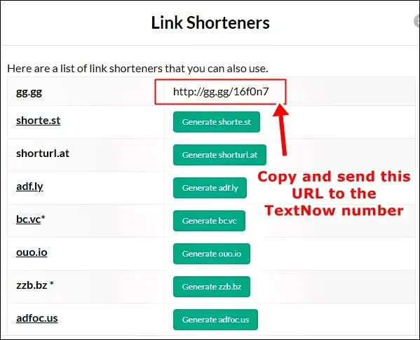 trace a textnow number: link shorteners