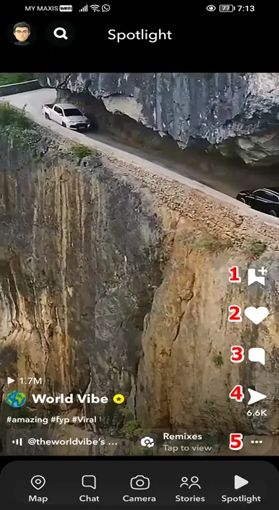 Meanings of Snapchat Symbols and Icons on the Spotlight Screen.