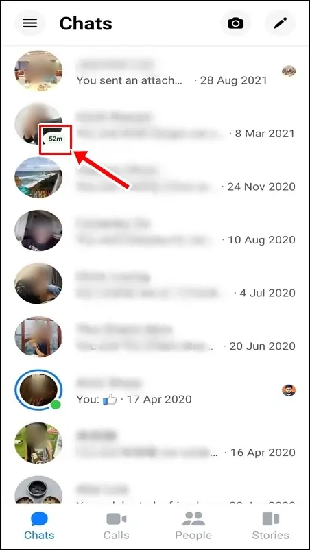 Facebook Messenger symbols & icons - Chats screen: Timestamp on a contact