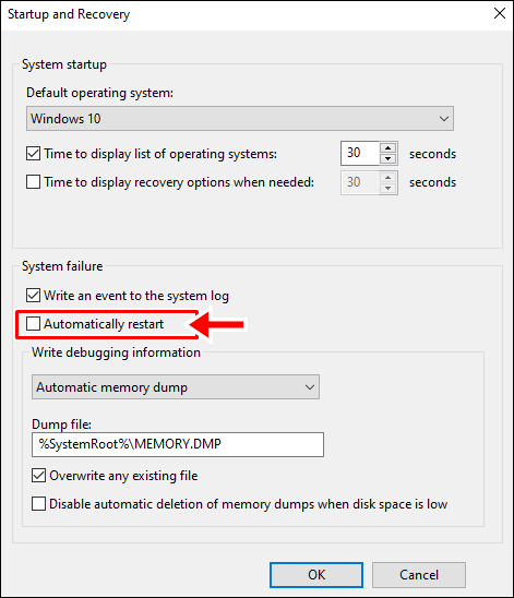 PC randomly restarts: Uncheck the box that says