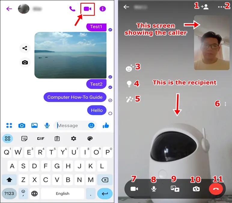 Camcorder Icon and The Video Calling Screen