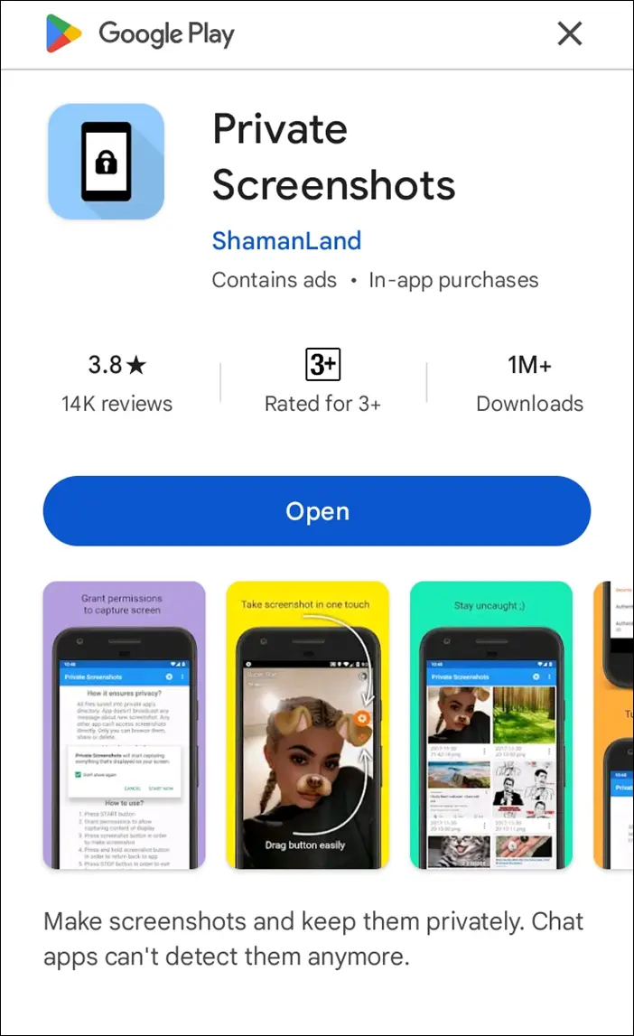Download and Install Private Screenshots from Google Play