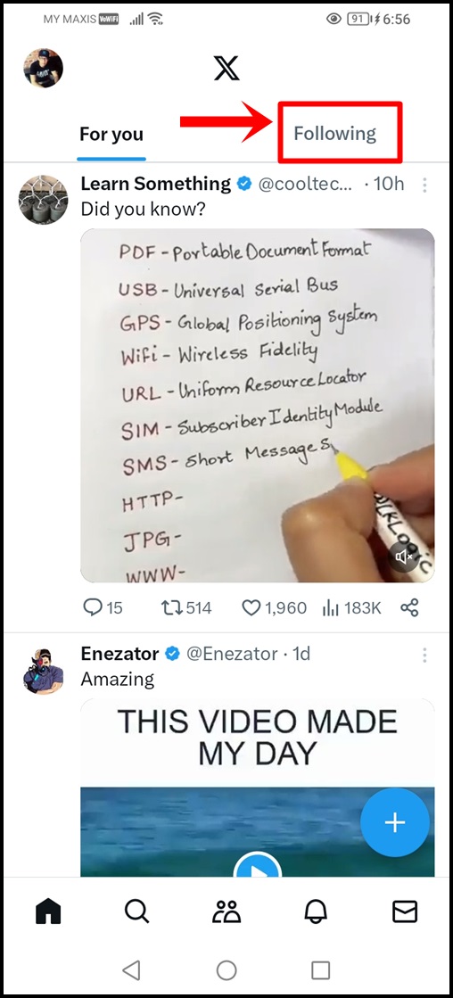 This image shows the home screen of X (Twitter). The 