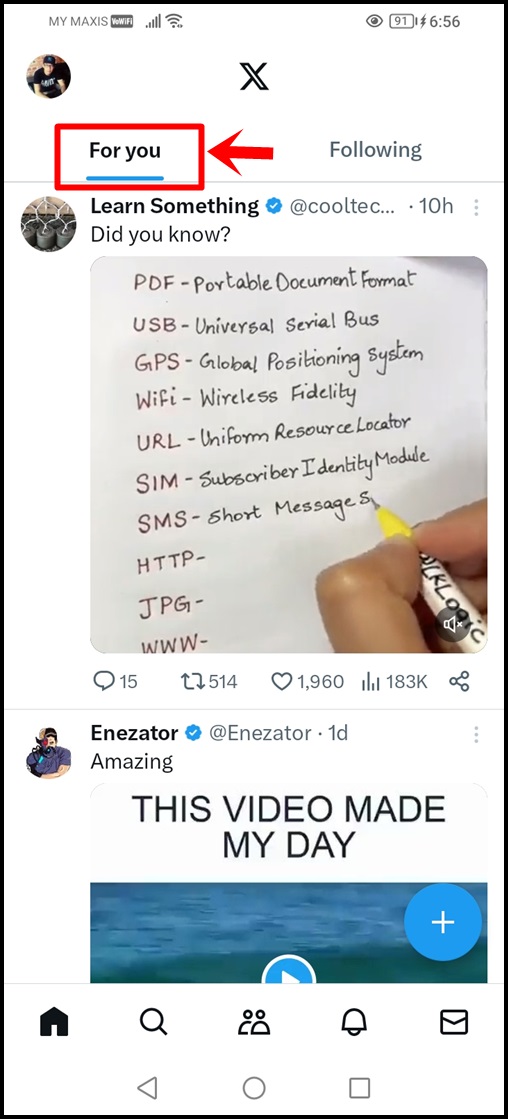 This image shows the home screen of X (Twitter). The 