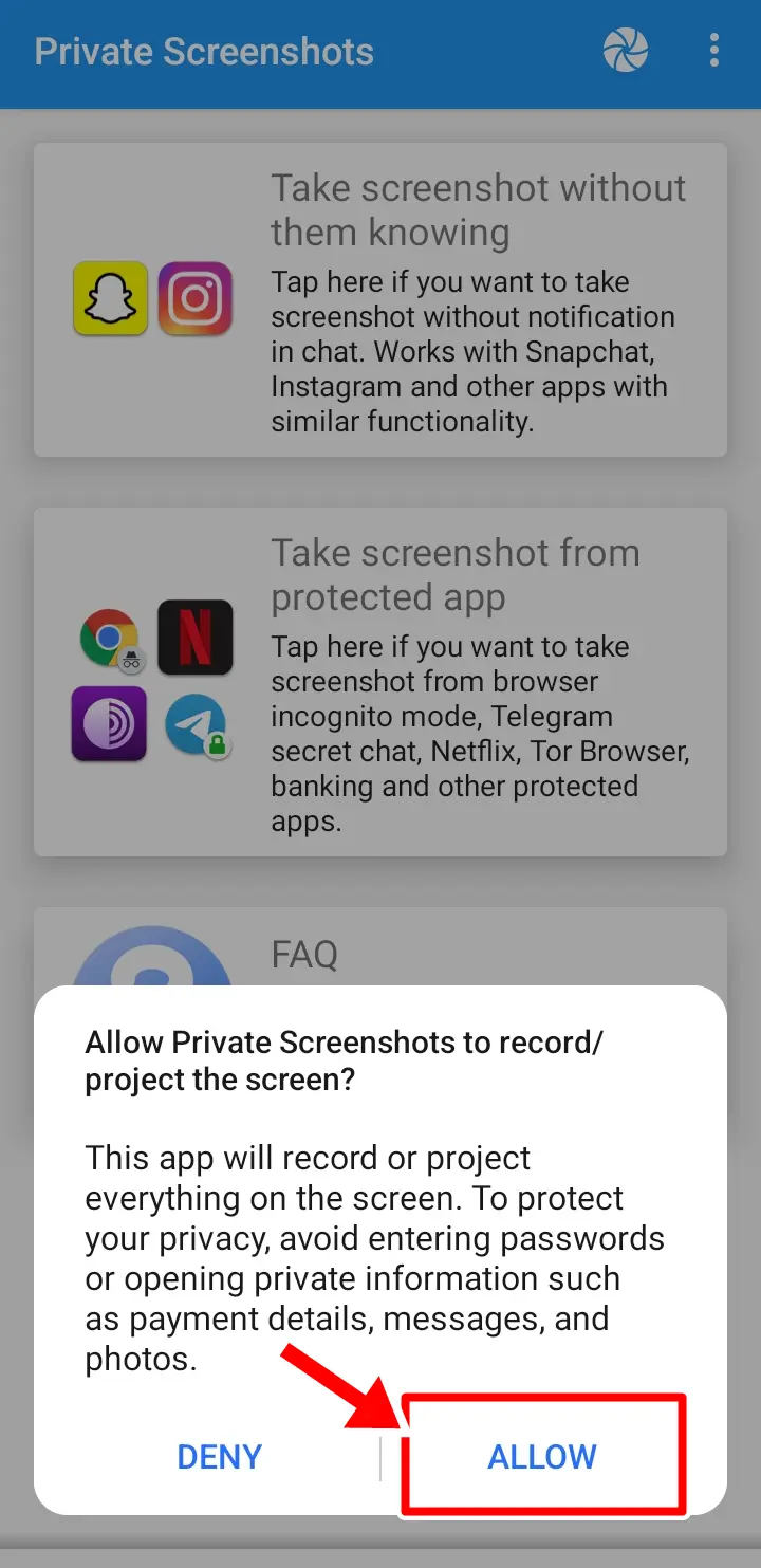 Grant The Necessary Permissions to Private Screenshots