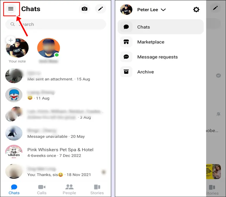 Meanings of Facebook Messenger Symbols & Icons: Hamburger Icon (3-Horizontal-Lines Symbol)