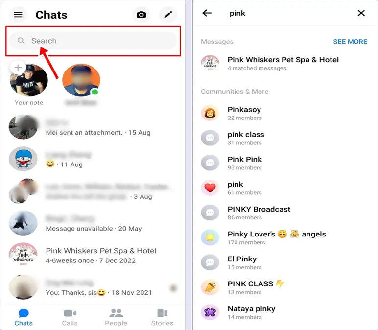 Facebook Messenger symbols & icons - Chats screen: Magnifying Glass Icon/Search Bar