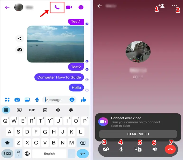 Meanings of Facebook Messenger Symbols & Icons (Conversation Screen): Phone Icon