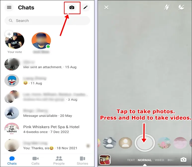 Facebook Messenger symbols & icons - Chats screen: The Camera Icon