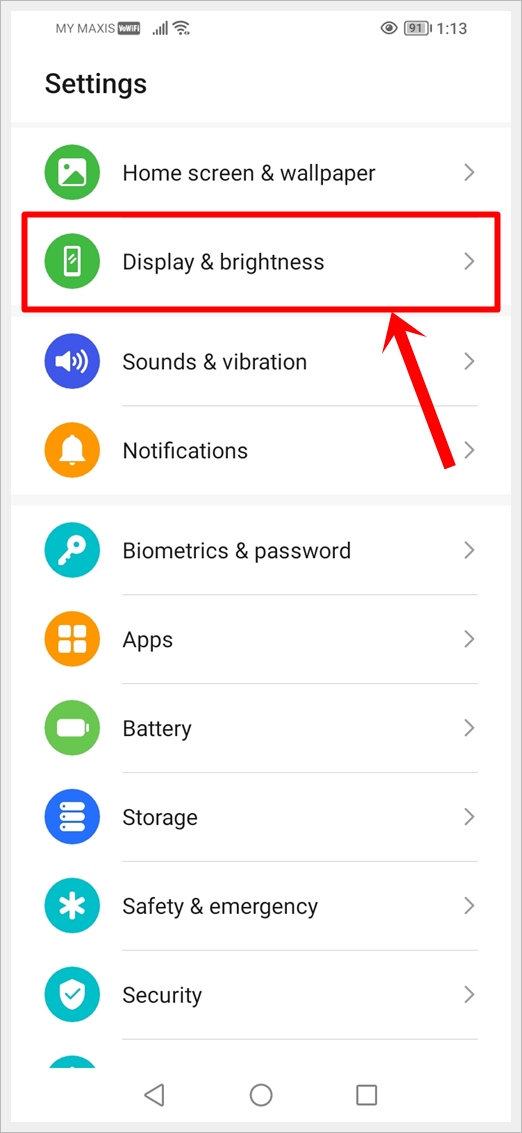 This image shows the Settings screen of an Android phone. The 