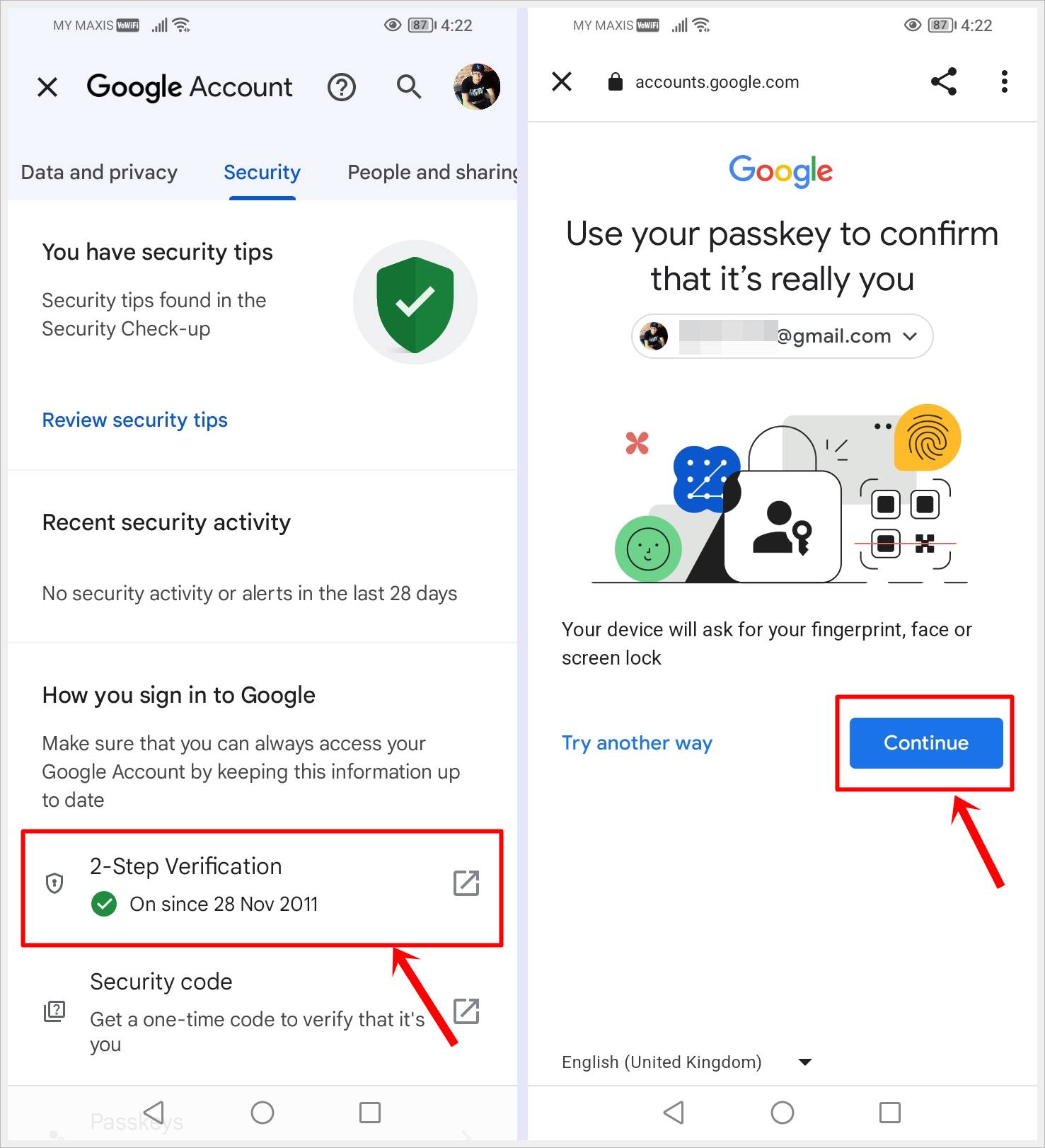 This image shows the Google Account page on mobile. The 