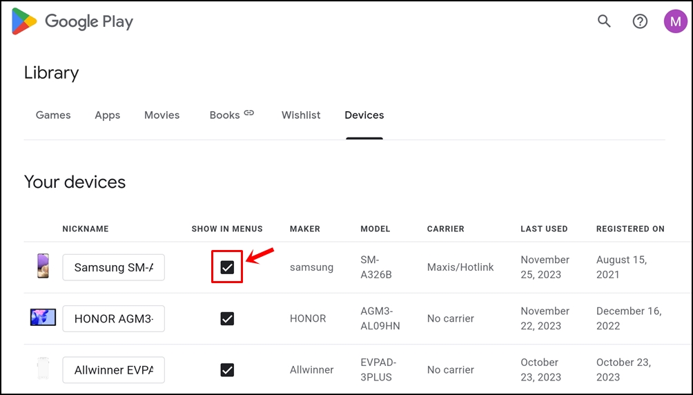How to Fix Google Find My Device Not Working: This image shows a screenshot of https://play.google.com/library/devices. The