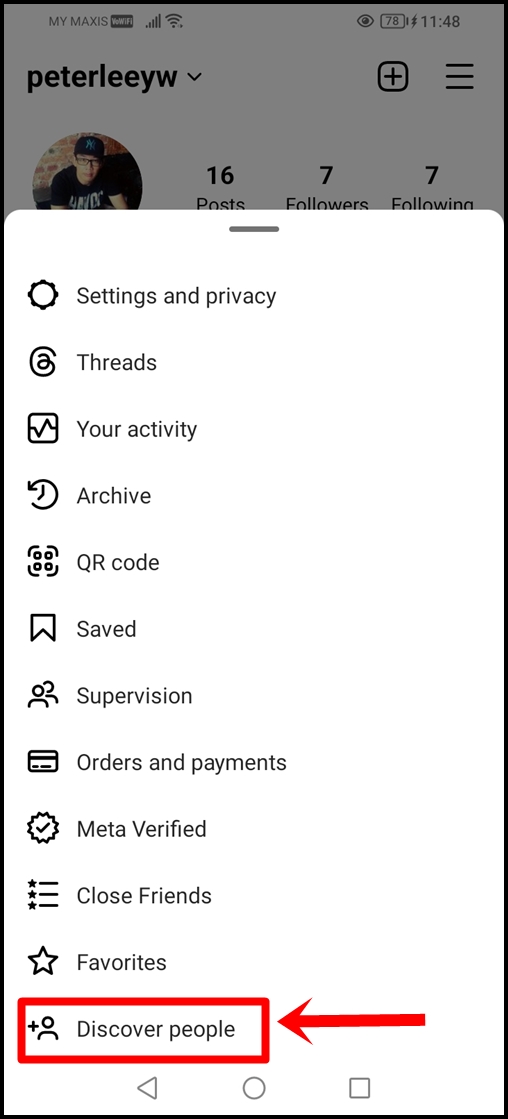 This image shows the Settings menu on the Instagram mobile app. The