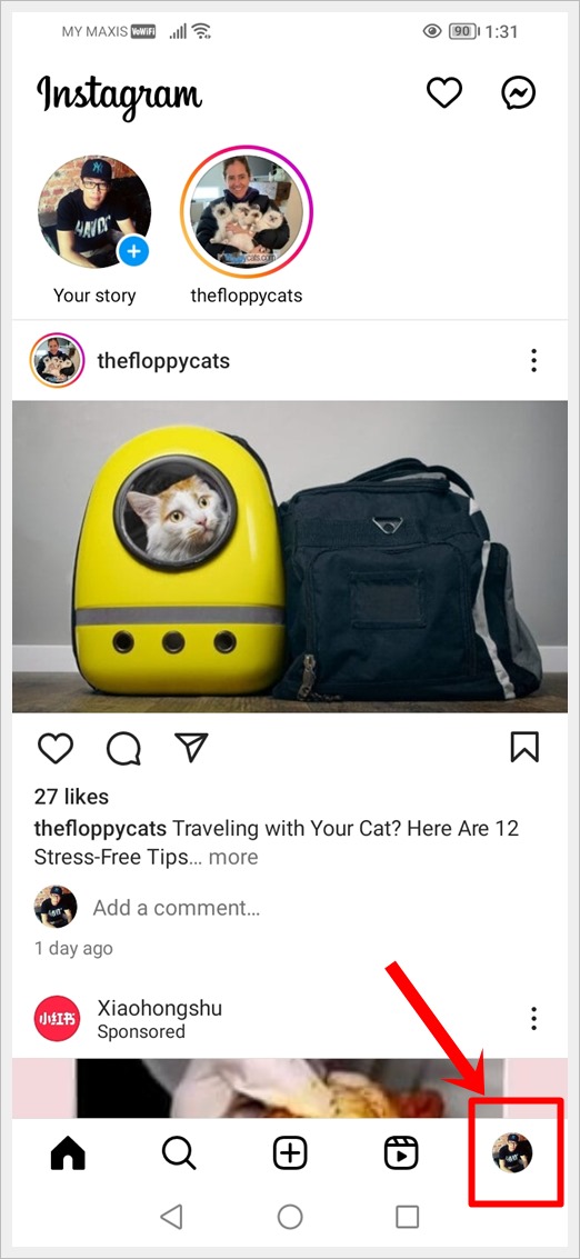 This image shows the home screen of Instagram mobile app on Android. The user