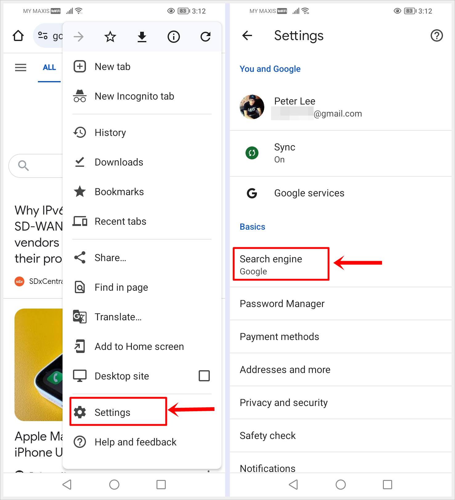 This image shows two screenshots, each highlighting the 