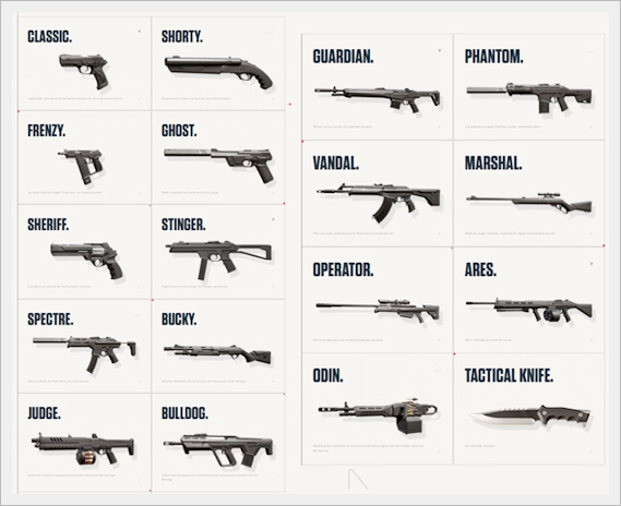 Valorant Weapon Guide - This image displays all the available weapon types in Valorant.