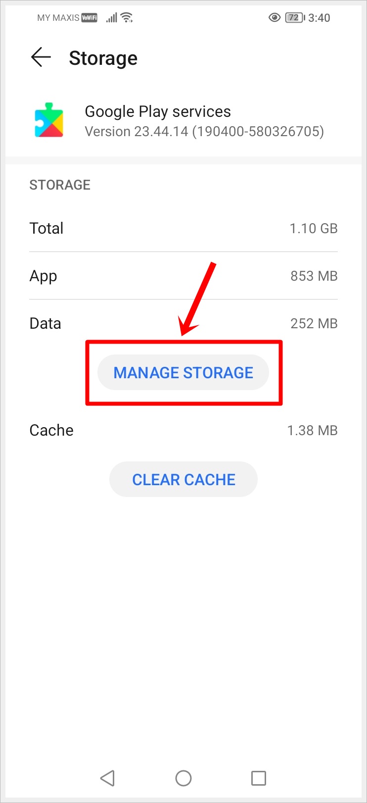 This image shows the Storage page of the 