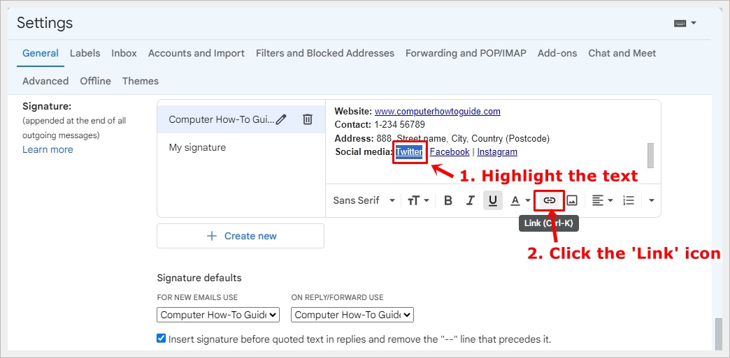 This image illustrates the process of adding a link to text. In this example, the word 