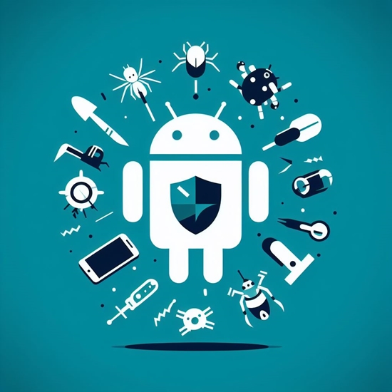 This image shows an Android logo is being attacked by malware.