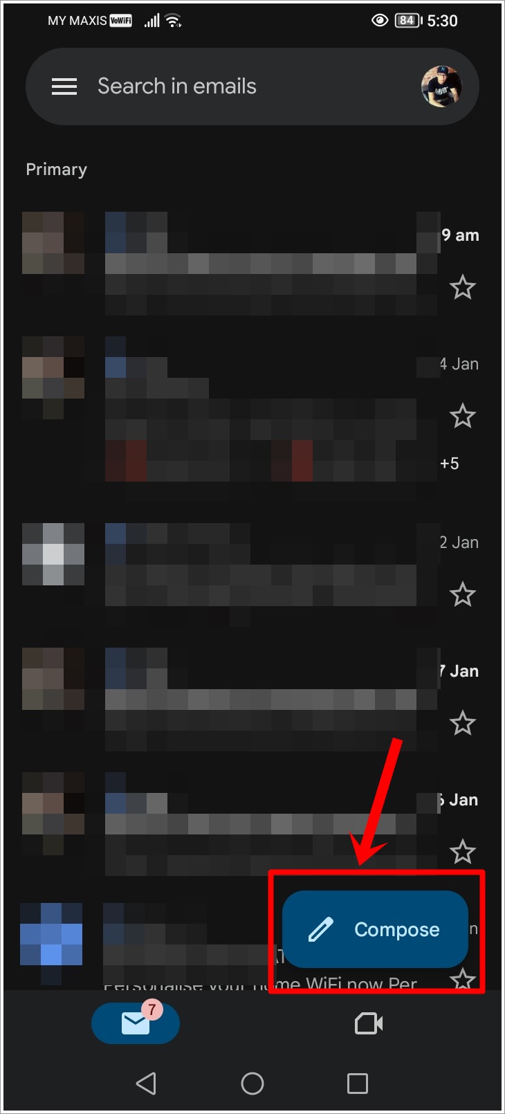 This is a screenshot of the Gmail inbox on an Android phone. The 