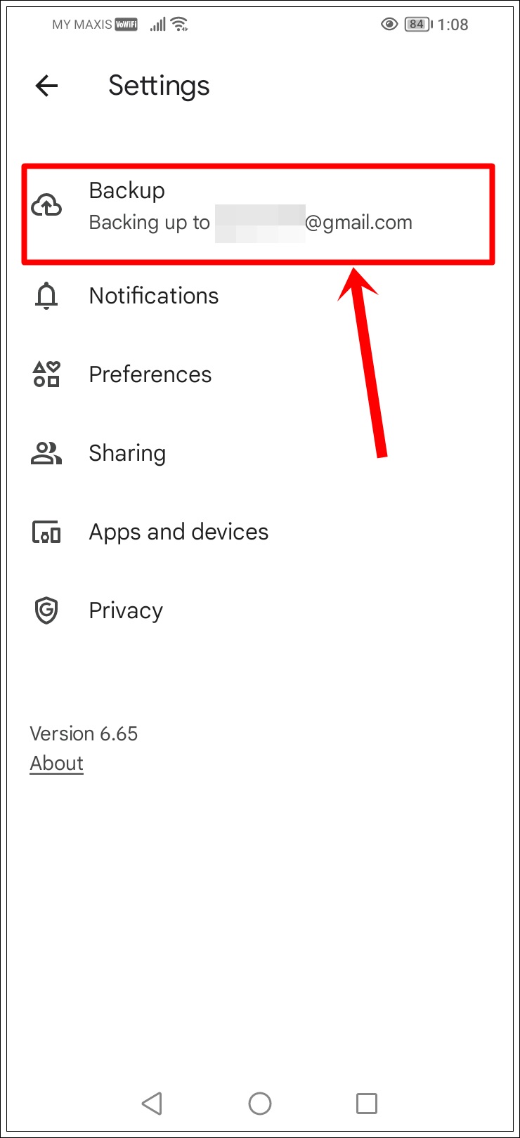 This image shows a screenshot of the Google Photos Settings page on an Android phone with the 