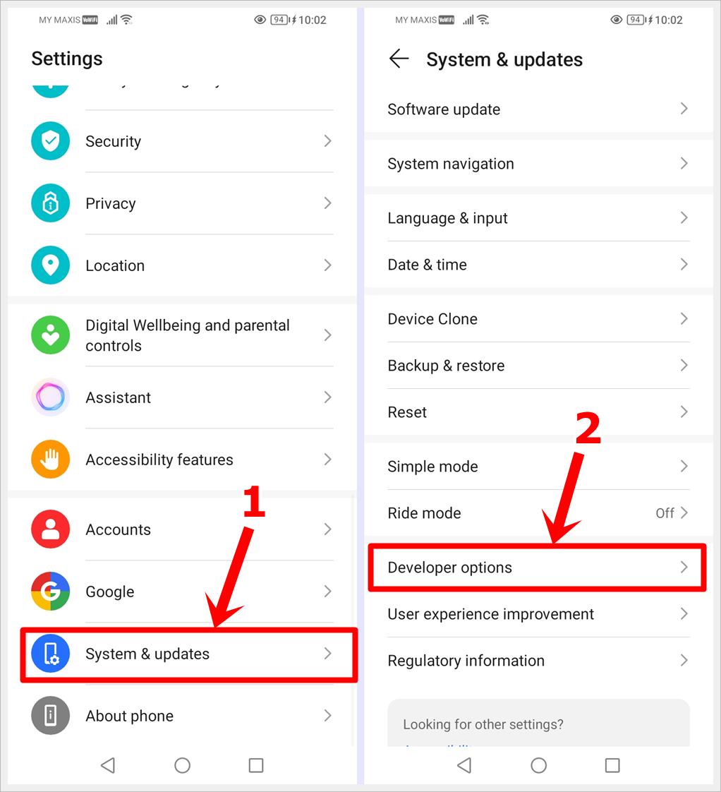 How to Make Your Phone Screen Display in Black and White: This image shows 2 different screenshots of an Android phone. The first features the 