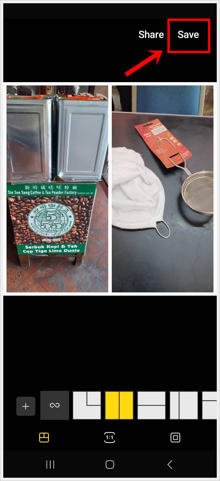 This image shows a screenshot of 2 merged side-by-side photos on a Samsung Galaxy phone. The 