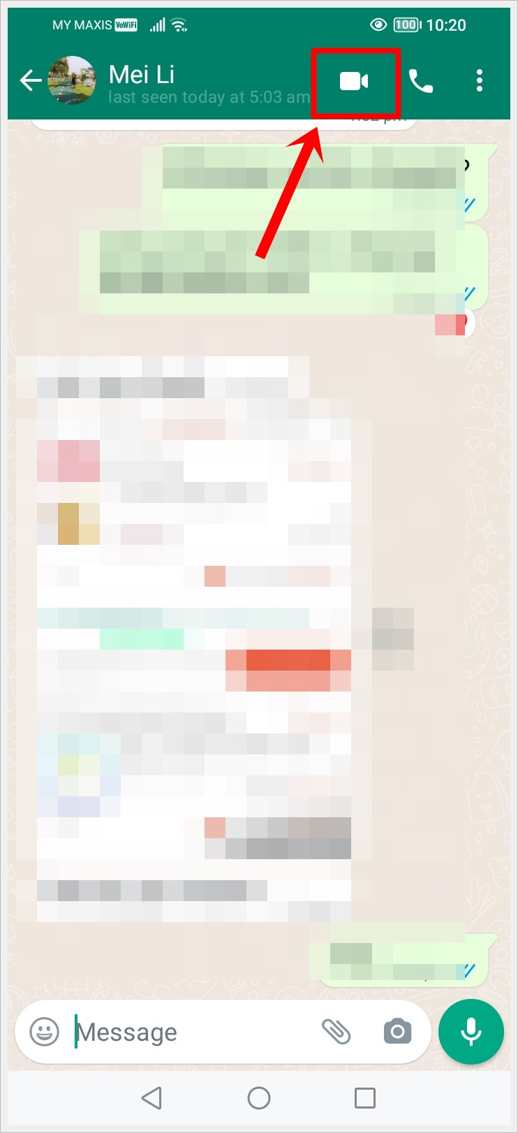 Screenshot from an Android device showing a WhatsApp chat window, with the 