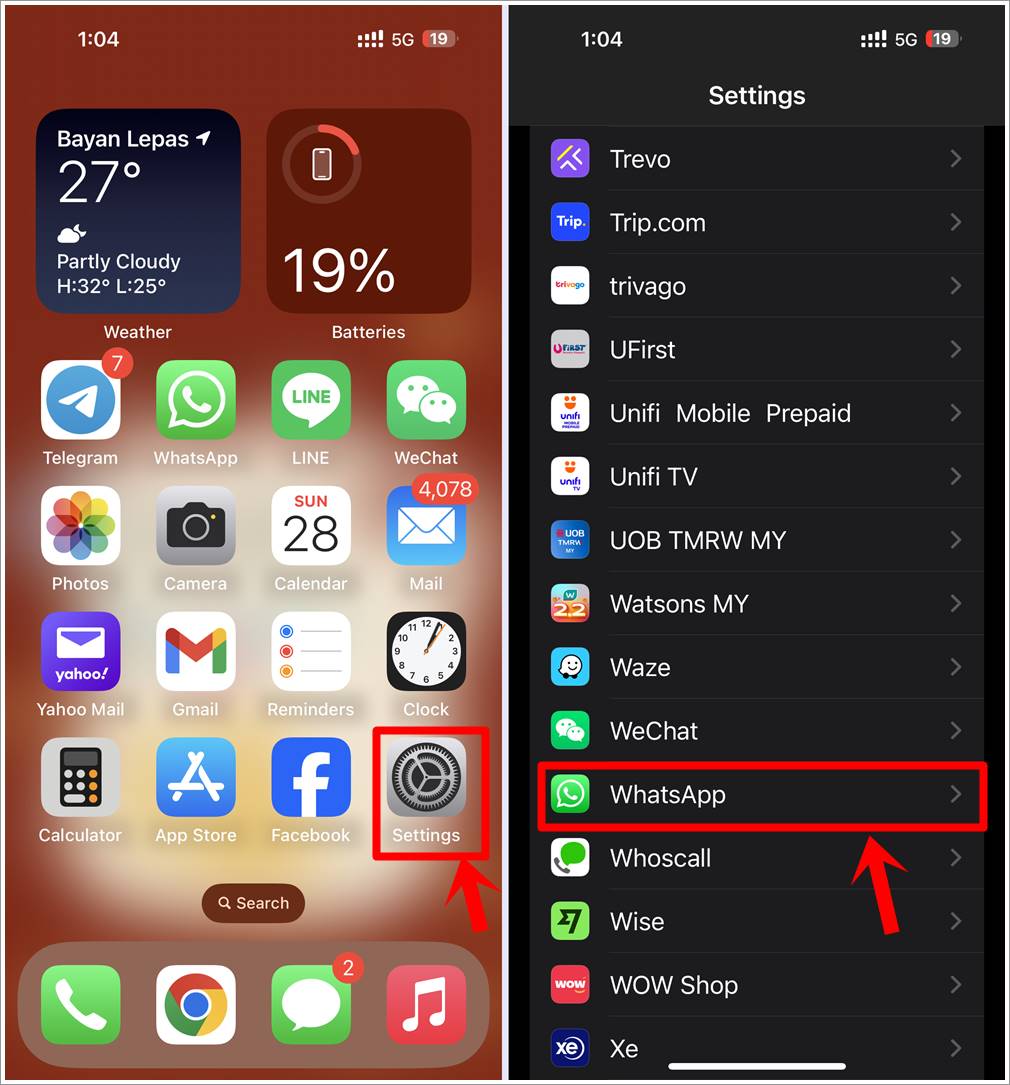 This is an image combining two iPhone screenshots side by side. The first shows the iPhone