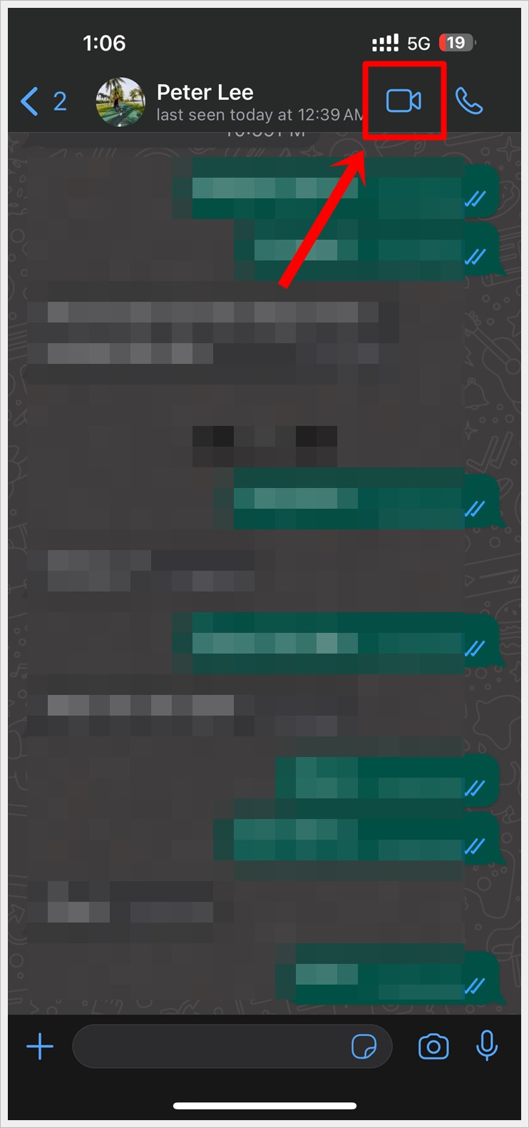 Screenshot from an iPhone showing a WhatsApp chat window, with the 