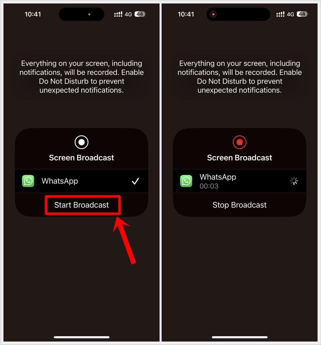 This image displays a screenshot of a WhatsApp video call on an iPhone, where the 