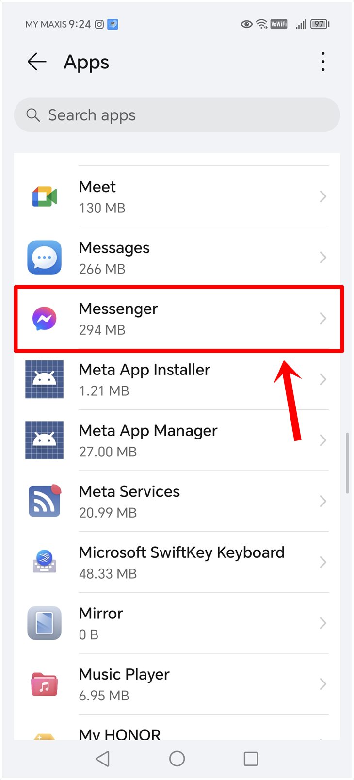 This is a screenshot of the Apps page on an Android phone, with the