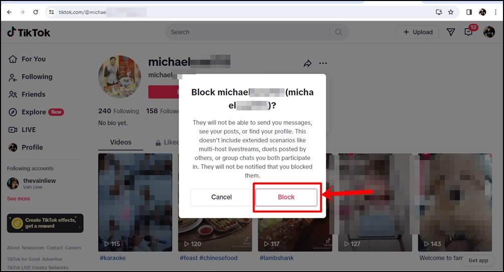 This is a screenshot of a TikTok user