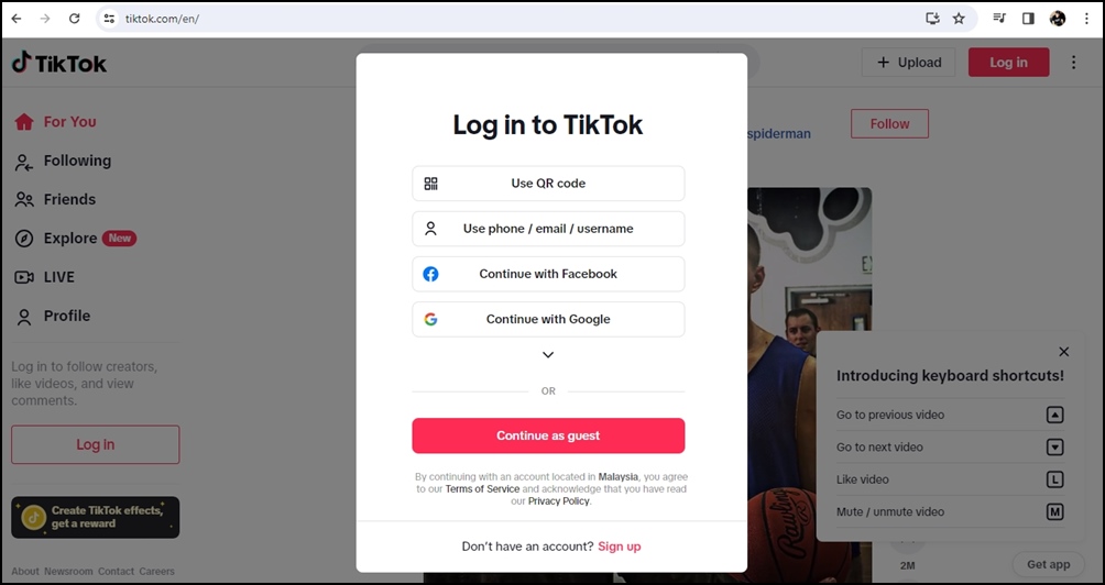This is a screenshot of TikTok.com